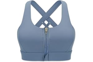 Cordaw Zipper in Front Sports Bra High Impact Strappy Back Support Workout Top