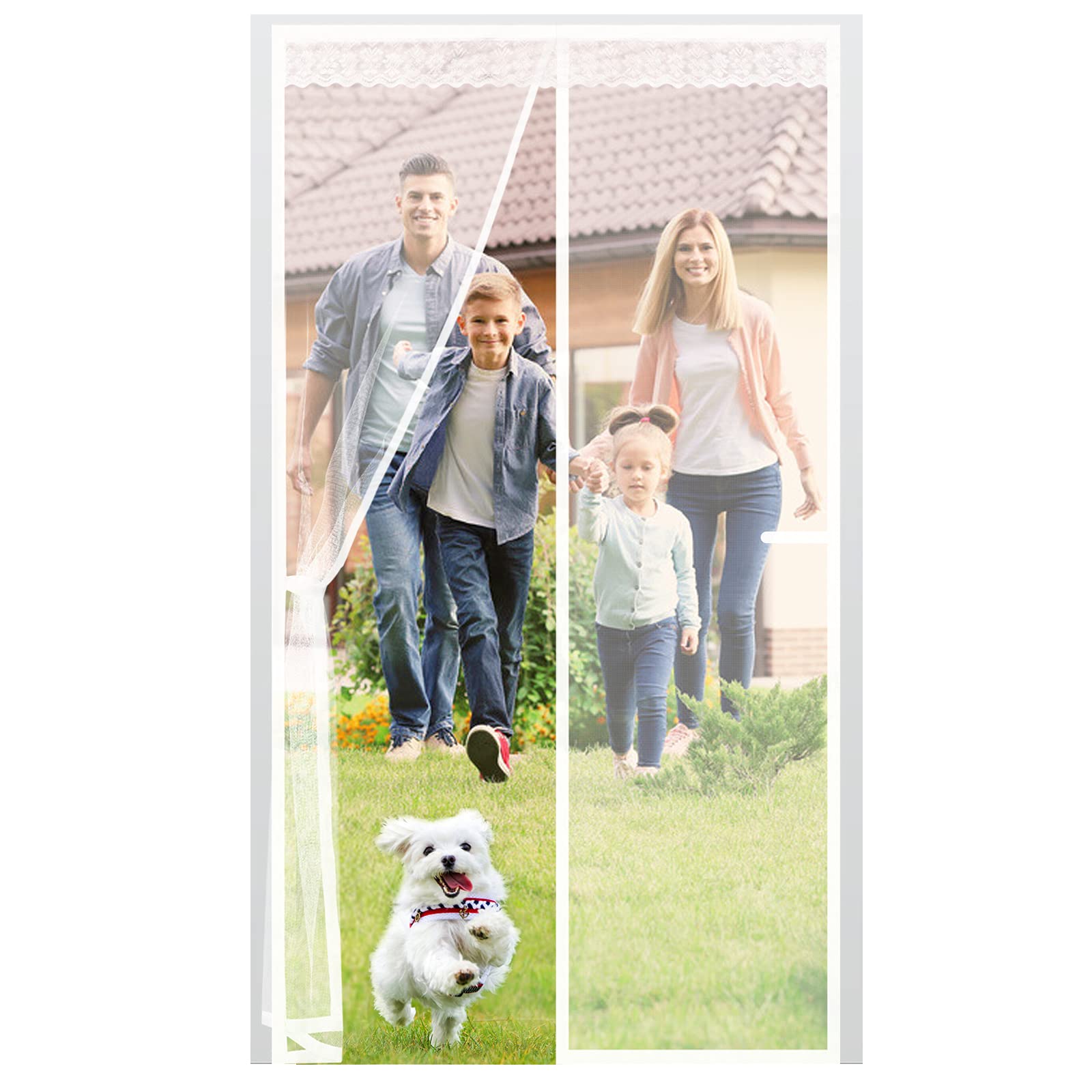 Magnetic Screen Door, Anti Mosquito Mesh Fly Curtain with Full Frame Hook&Loop Easy to Install Fiberglass Mesh Curtain Anti Mosquito (100x220 cm, White)