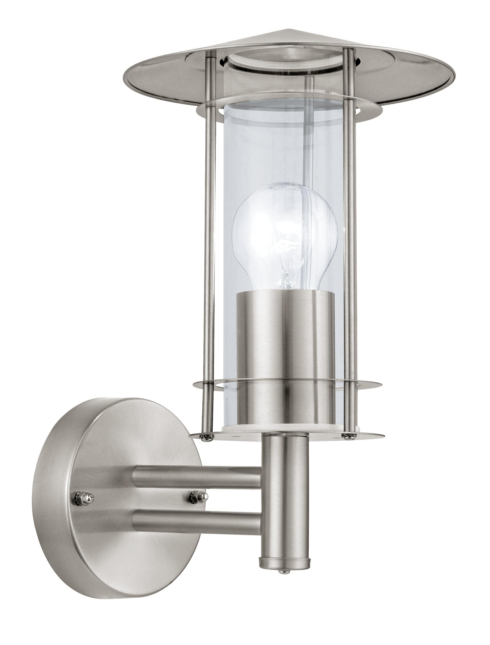 Eglo Outdoor wall Light Lisio, External Porch Lighting, Lantern Made of Stainless Steel and Clear Glass, Silver Outside lamp with E27 Socket, IP44