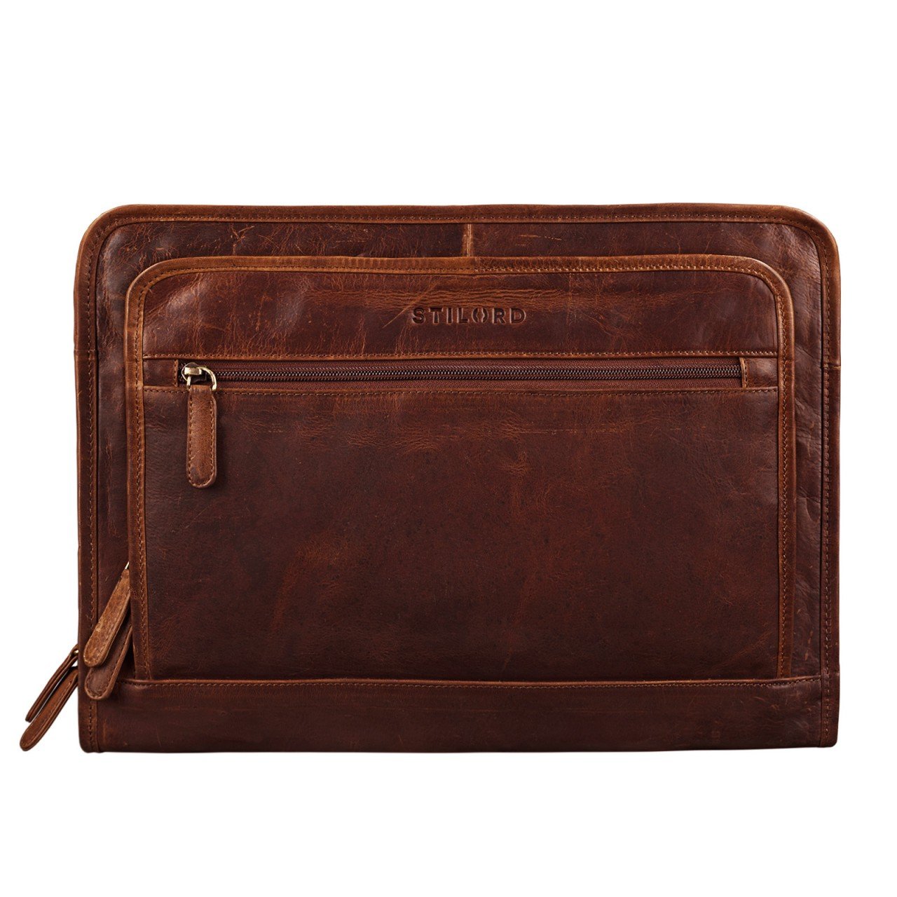 STILORD "Maximilian" Folder Leather 13,3 inch Vintage Notebook MacBook Case Bag Cover Briefcase Envelope Netbook Colour:Kara - Cognac