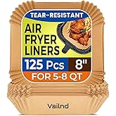 125Pcs 8 Inch Square Air Fryer Liners Disposable for 5-8QT, Parchment Paper | Non-Stick, Unbleached Food Grade, Waterproof Oilproof Baking Airfryer Sheets Papers for Oven, Microwave, Baking, Roasting
