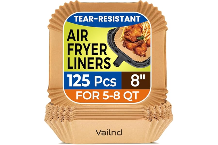 Air Fryer Paper Liners, 125Pcs Parchment Paper, Air Fryer Liners Disposable for Microwave, Non-Stick Air Fryer Liner Square F Book