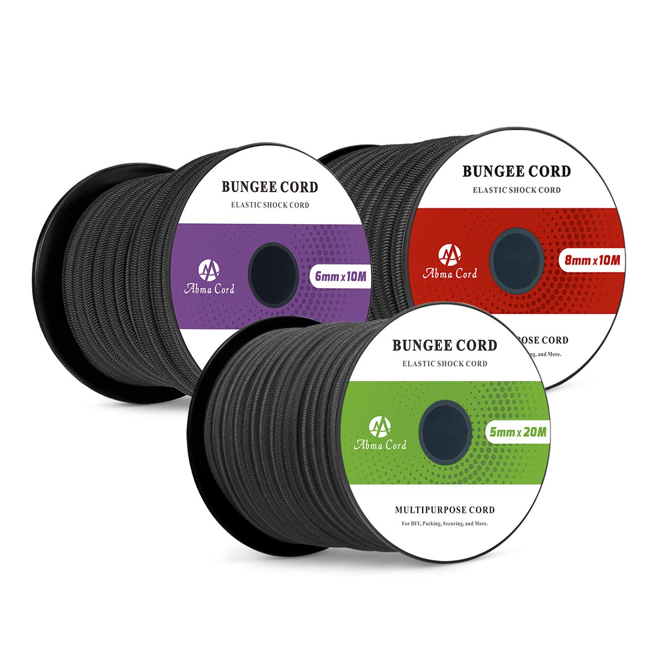 Abma Cord Bungee Cord 5mm 20M Elastic Shock Cord 100% Stretch Elastic Bungee Rope for Tarpaulin, Trailer, Backpack, Tent Pole, Kayak - Black