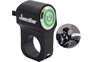 JEEMITER 12v 10A Motorcycle ATV 1" 25mm Handlebar Push Button Switch Headlight Hazard Brake Fog Light ON Off Switches-Green LED