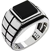 Genuine Solid 925 Sterling Silver, Square Black Onyx Stone Luxury Men's Ring