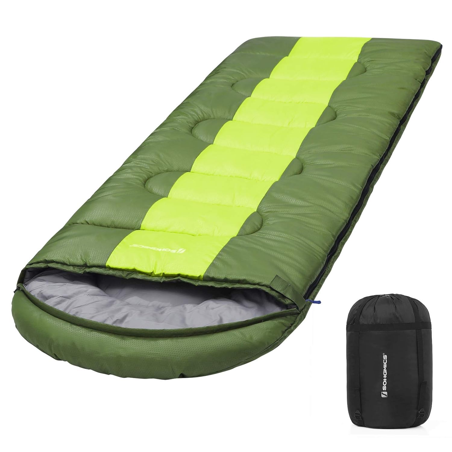 SONGMICS Wide Sleeping Bag with Compression Sack, 4 Seasons, Easy to