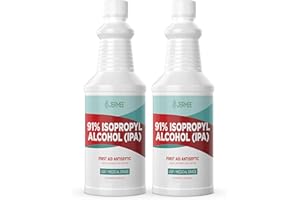 Jermee Isopropyl Alcohol (IPA) 91% Purity - USP/Medical Grade - First Aid Antiseptic, Topical Rubbing Alcohol, Made in The USA, 32 Ounce, 2 Pack