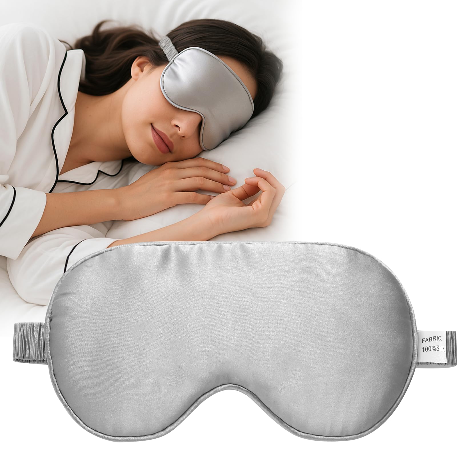 Photo 1 of 100% Mulberry Silk Sleep Mask, Ultra-Soft Light Blocking Eye Cover for Travel & Rest(Silvery Gray)