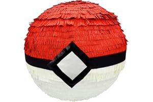 CTT CREATIONS ROUND PINATA 10 inches 3D POKé BALL PINATA RED AND WHITE- VIDEO GAME INSPIRED PINATA