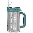 Mugs N Coffee 32 oz Double Walled Hospital Mug with Straw - Teal Lid and Handle