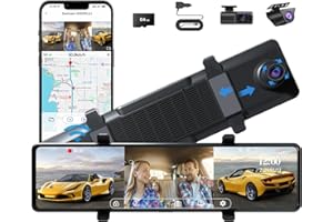 3 Channel Mirror Dash Cam, 12" Triple Rear View Mirror with Front 4K, Inside and Rear 1080P Cameras with WiFi, G-Sensor, Reve