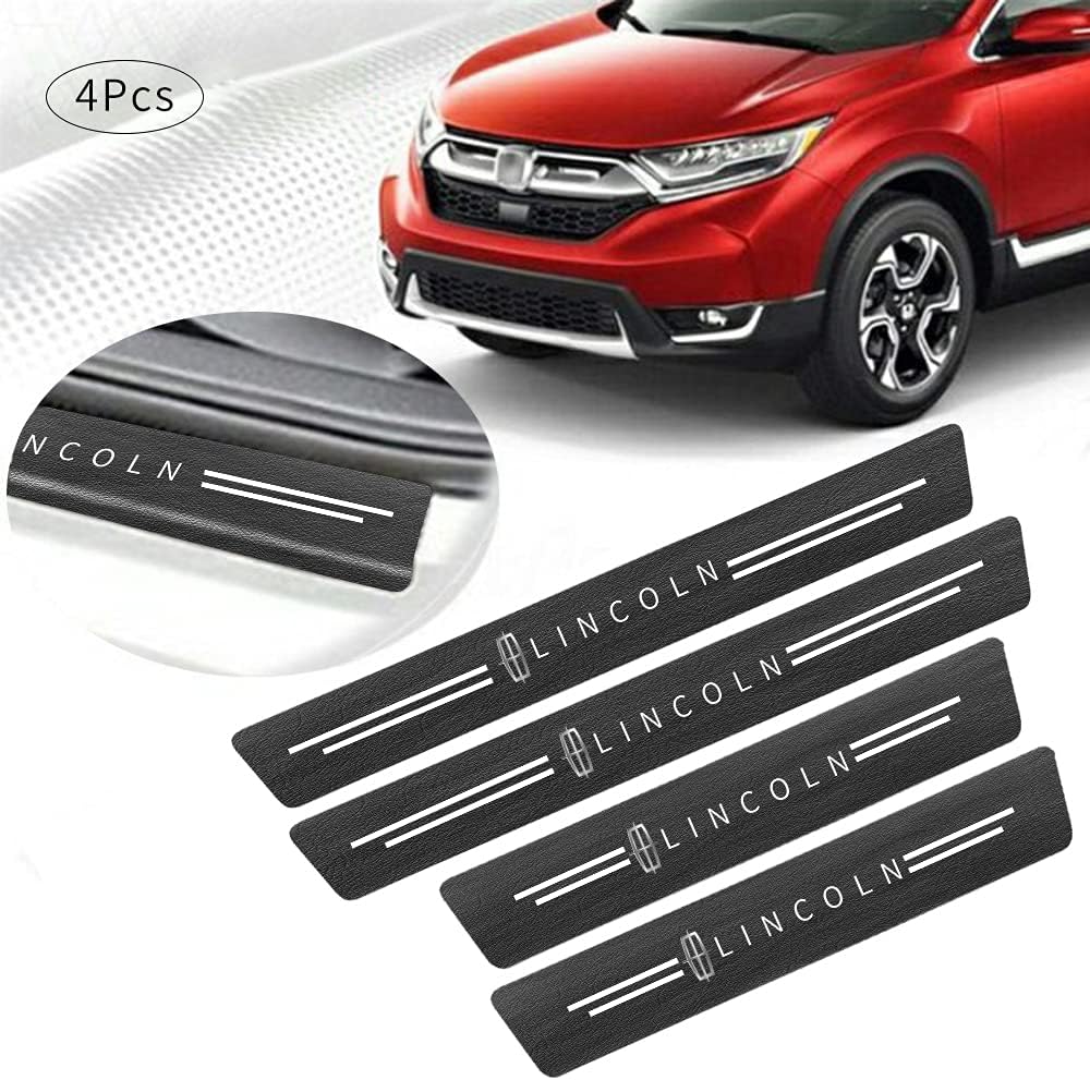 4Pcs/Set,Lincoln Car Door Sill Plate Protectors, Black Leather Threshold Protection Decoration Door Entry Guard Door Sill Scuff Plate for Lincoln(Black Lincoln)