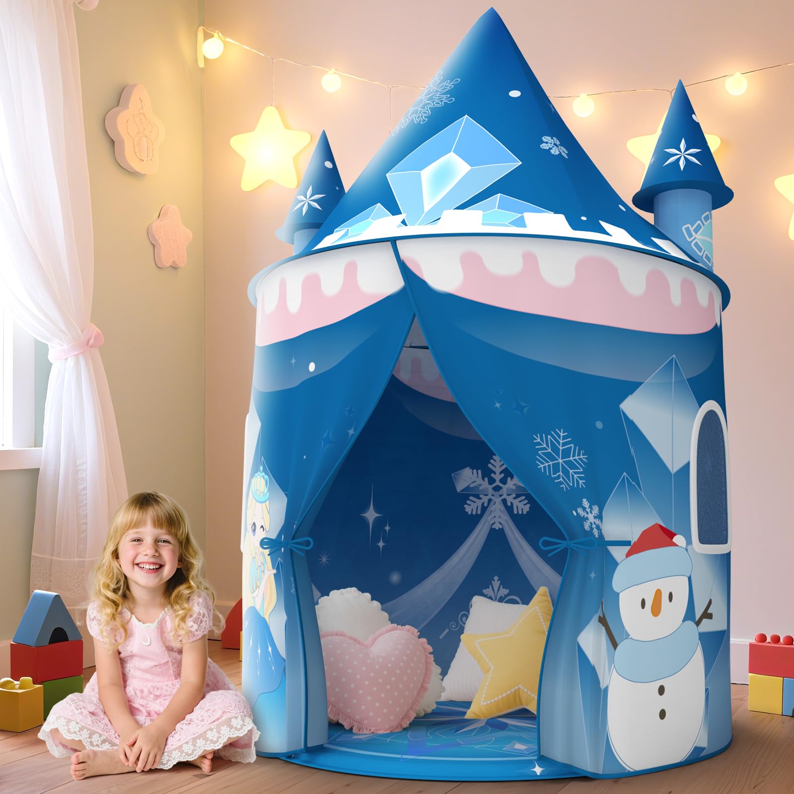 Photo 1 of Skirfy Tent for Kids,Large Play Tent for Toddler 3+, Indoor & Outdoor Princess Playhouse for Kid 3-5 4-6,Christmas Birthday Thanksgiving for Boys Girls,Blue
