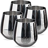 Silver Steel Stemless Wine Glass (Handwash Only) - Stainless Steel Glasses for Parties, Picnics & Special Occasions - Crafted for All Wine Enthusiasts - Set of 4 (Silver)