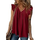 Dokotoo Womens Summer Tops Cute V Neck Ruffle Cap Sleeve Babydoll Blouses Shirts