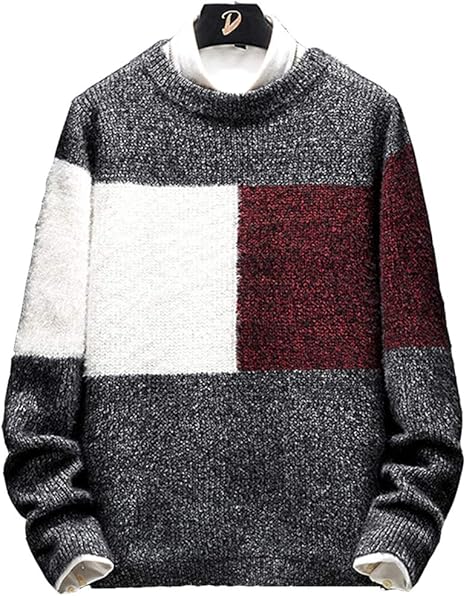 Amazon セーター メンズ 冬服 厚手 クルーネック カラーマッチング ニットセーター 暖かい 大きめ 防寒 カジュアル セーター 春秋冬 セーター 通販