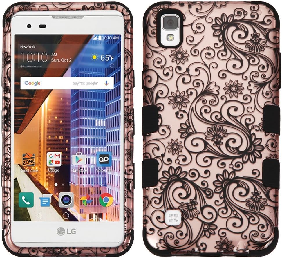 Asmyna Cell Phone Case for LG Tribute HD - Black Four-Leaf Clover (2D Rose Gold)/Black