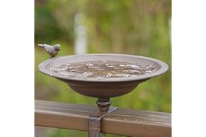 HLQMFHT 12.2 Inchs Diam Deck Bird Bath,Metal Bird Bath for Deck Railing,Bird Bath Deck with Removable Sturdy Steel Clamp, Outdoor Garden Decor