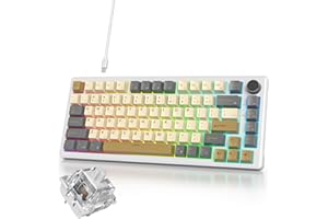 iRoboosta 75% Brown Creamy Mechanical Keyboard Wired, Creamy Sound Gasket Gaming Thocky Keyboard with Knob, Hot Swappable RGB