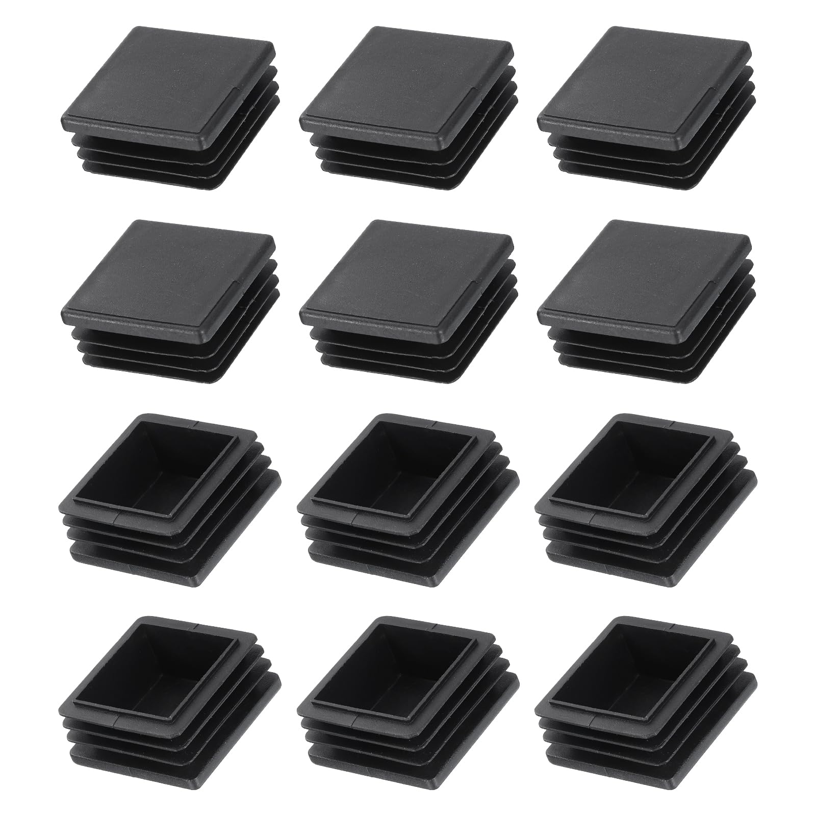 METALLIXITY Square Tube End Cap(40 x 40mm) 12Pcs, Plastic Plugs Insert End Caps Pipe Cap Cover Threaded End Blanking Caps Protector - for Square Tube Fence Furniture Table Chair Legs, Black