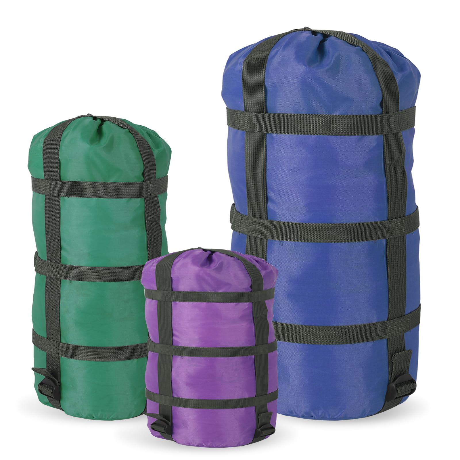 Photo 1 of WHXGG 3 Pack Compression Sack for Sleeping Bag Stuff Sack Adjustable Sleeping Bag Compression Stuff Sack 11L + 25L + 35L Space Saving Gear for Backpacking Hiking Camping Outdoor and Travel Storage(3)