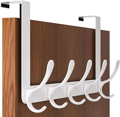 SKOLOO Over The Door Hook White 5-Hook Coat Rack Stainless Steel