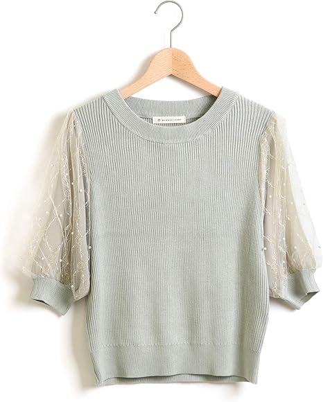 Amazon マジェスティックレゴン Majestic Legon キラキラチュールスリーブニット M ミント セーター 通販