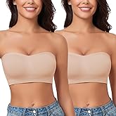 WOWENY Strapless Bras for Women Bandeau Bra Wireless Non-Slip Silicone Seamless Padded Tube Top Bra(Nude&Nude, XL)