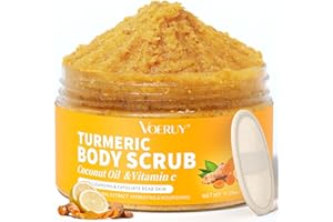 VOERUY Body Scrub, Turmeric Exfoliating Body Scrub, with Coconut Oil & Vitamin C, Bikini Area Exfoliator Gently Exfoliate Body Hand and Foot Scrub, Moisturized Skin for Women and Men, 11.28oz/320g