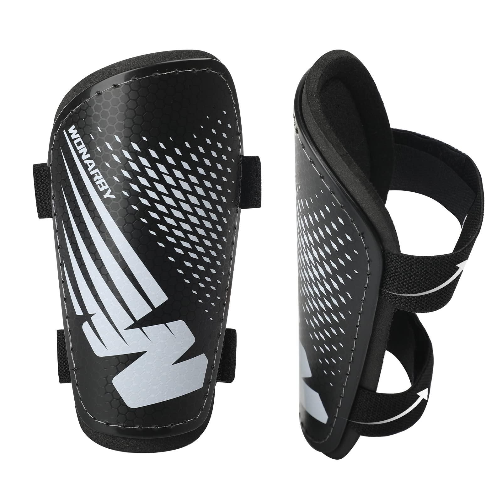 Shin Pads Football Youth Kids - Shin Guard for Boys Girls Teenagers 2-18 Years Old - Soccer Shin Guards Protection Equipment with Adjustable Straps - Black, L