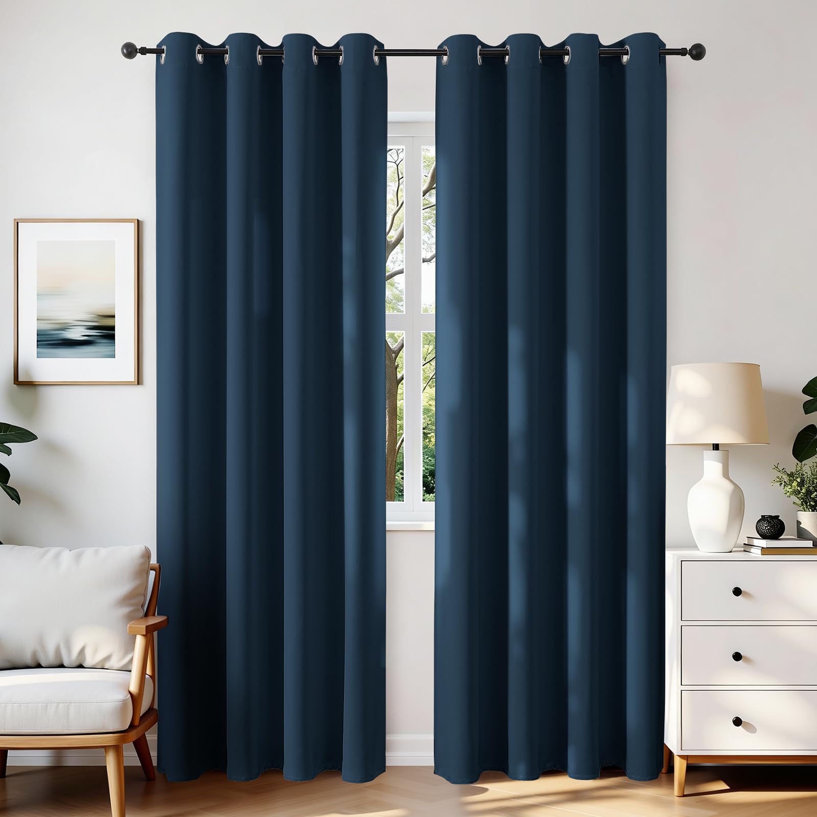 Joydeco Blackout Curtains 84 Inch Length 2 Panels Set, Thermal Insulated Long Curtains& Drapes 2 Burg, Room Darkening Grommet Drapes for Living Room Bedroom Window (Navy Blue, W52 x L84 Inch) Image