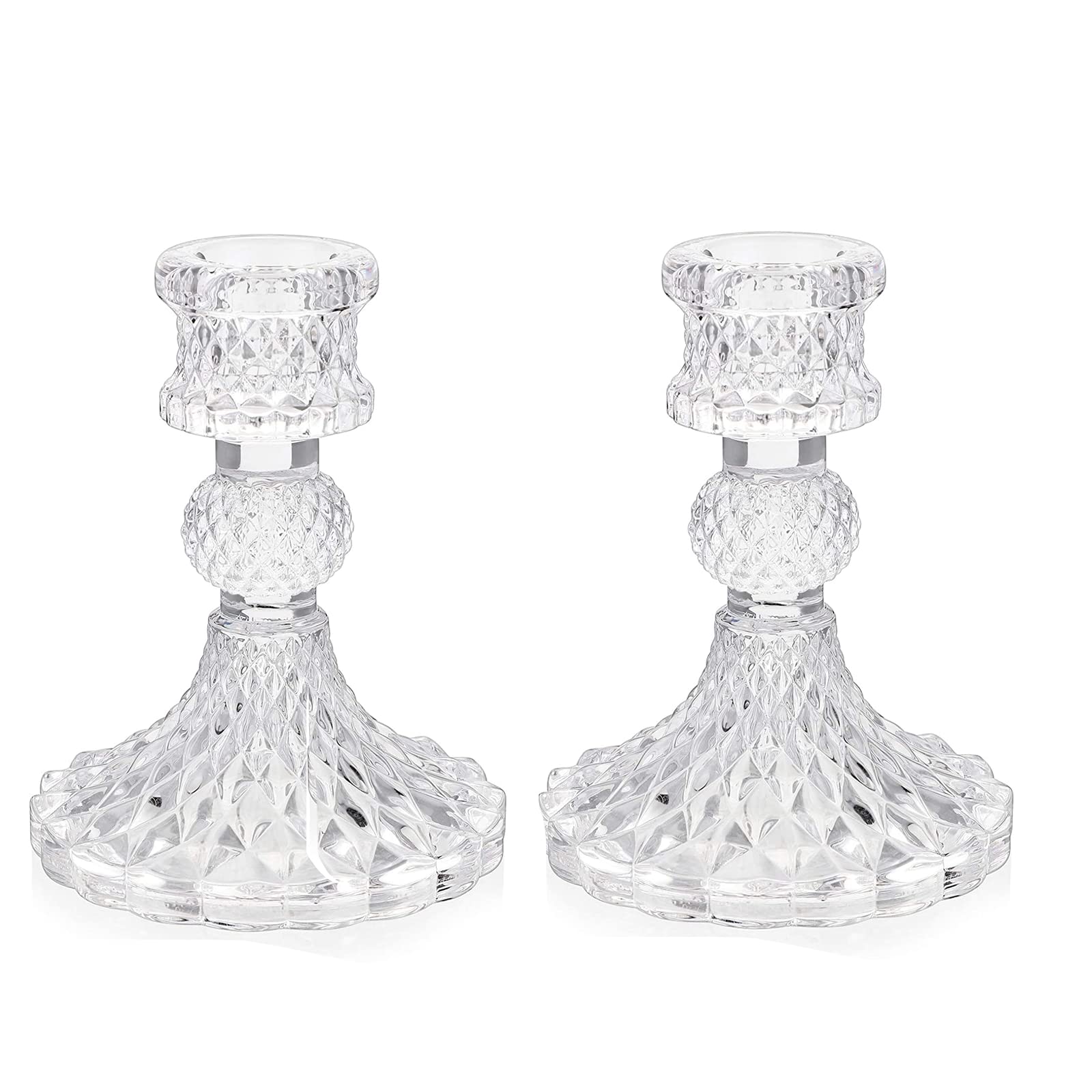Glass Candlestick Holder, Clear Taper Candle Holders, Crystal Glass Candle Holder for Wedding, Home, Party Decoration