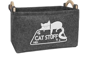 Vumdua Cat Toy Box, Cat Toy Storage Basket with Handles, Felt Pet Toy Basket Pet Supplies Storage Bin, Perfect for Organizing Cat Toys and Accessories