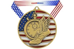 Decade Awards Track & Field Patriotic Medal – Gold, Silver, Bronze | Red, White, Blue Running Award | with Stars and Stripes American Flag Neck Ribbon | 2.75 Inch Wide