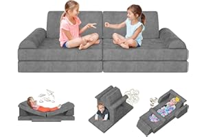 10Pcs Modular Kids Play Couch, DIY Convertible Foam Sofa for Playing, Creativity, Sleeping, Versatile Kid Sofa Building Fort,