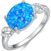 Shroova 925 Sterling Silver Oval Blue Opal Ring with Zircon Spiral Edge Statement-rings Opal Jewelry Birthday Gifts for Women Her(Ring Size 5-9)