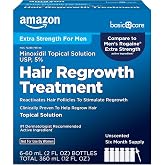 Amazon Basic Care Minoxidil Topical Solution USP, 5 Percent, Hair Regrowth Treatment for Men, Extra Strength, 12 Fluid Ounces