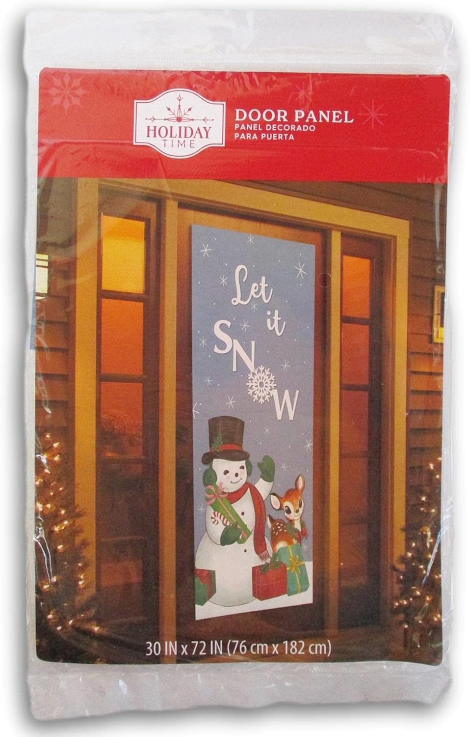 Artificial Snow - Christmas Holiday Decorative Door Panel Cover - 30 x 72 Inches (Let it Snow Snowman-Vintage)