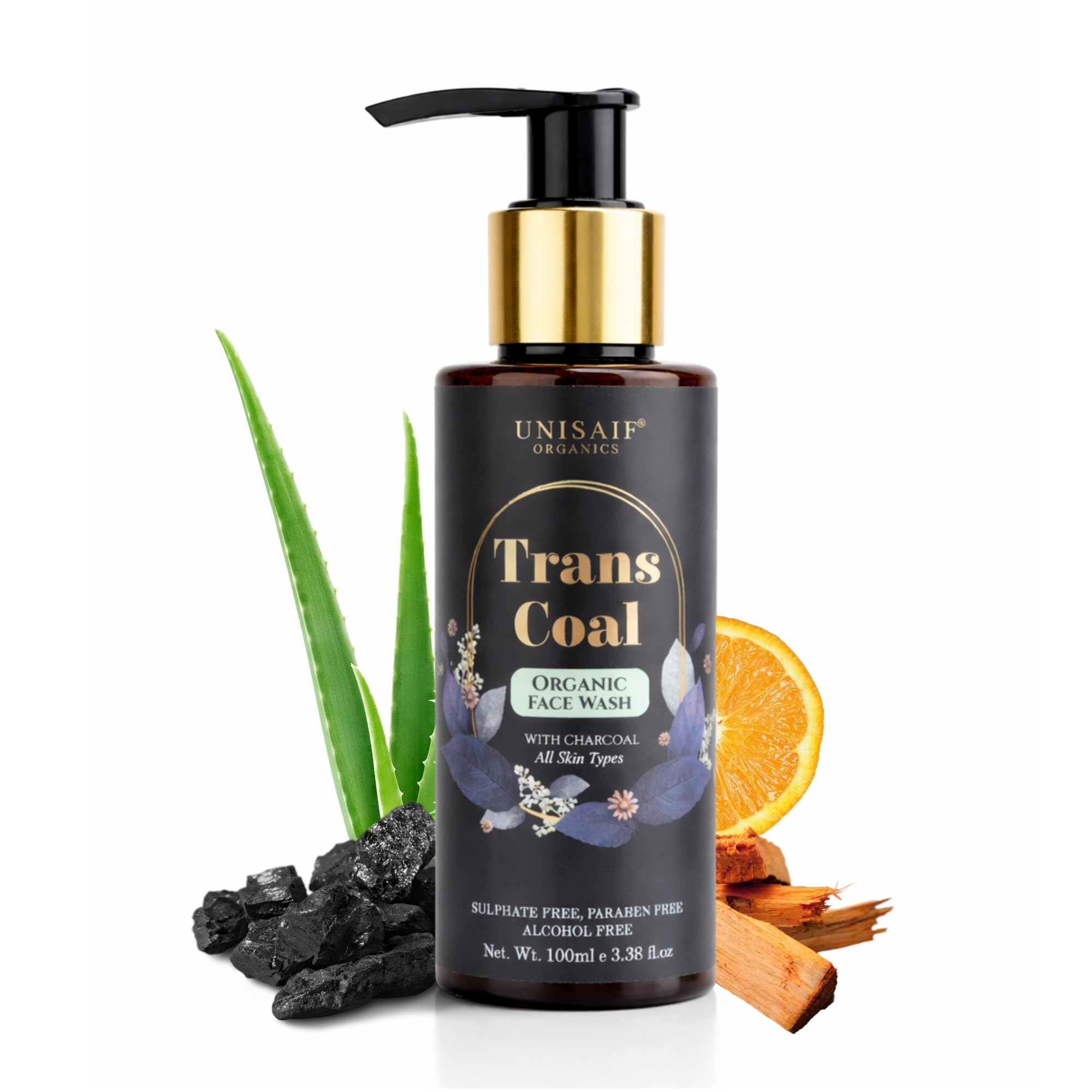 Unisaif Transcoal Charcoal Face Wash - Natural Charcoal Face Wash Men & Women | Acne Prevention Exfoliating Face Wash | Oil Control | Deep Facial Cleanser 100ML