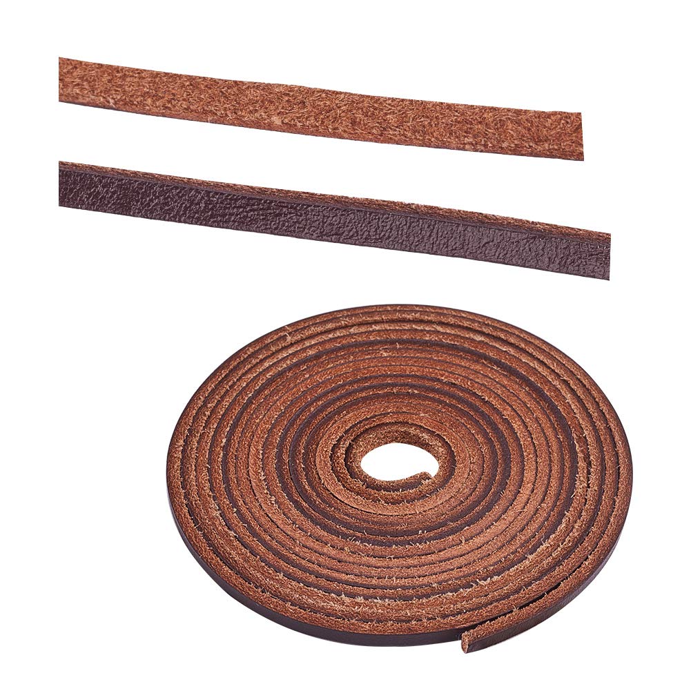 PandaHall Elite 2M 3mm Flat Leather Lace Cord for Crafts, Leather Boot Laces Braiding String Leather Strap for Jewellery Making Necklace Bracelet DIY Crafts, Brown, 2.2 Yard