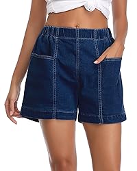 Fuinloth Women's Denim Shorts, Elastic Wasit Mid