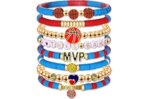 HZEYN Basketball Bracelets for Women - Stackable Beaded Friendship Bracelets for Game Day Sports Mom Accessories