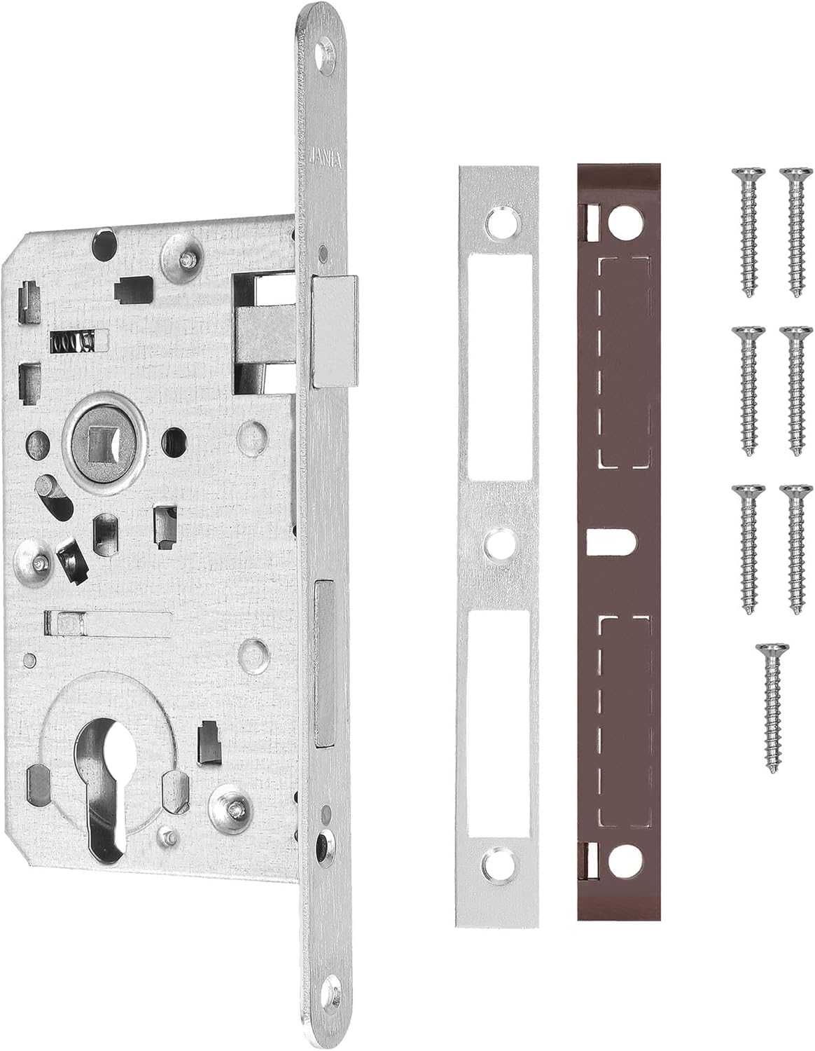 KOTARBAU - Mortise Lock 72/55mm DIN (German Standard) Left Profile Cylinder Door Lock with Backplate Galvanized Steel Rustproof, for Interior, Garden Gate, Front Door, Silver