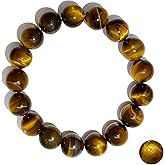 Clilopoal Natural Crystal Stone Golden Tiger's Eye Bracelet Black Obsidian Round Bead Elastic Energy Healing Bracelet for Men and Women Small, Medium, Large 6mm 8mm 10mm 12mm
