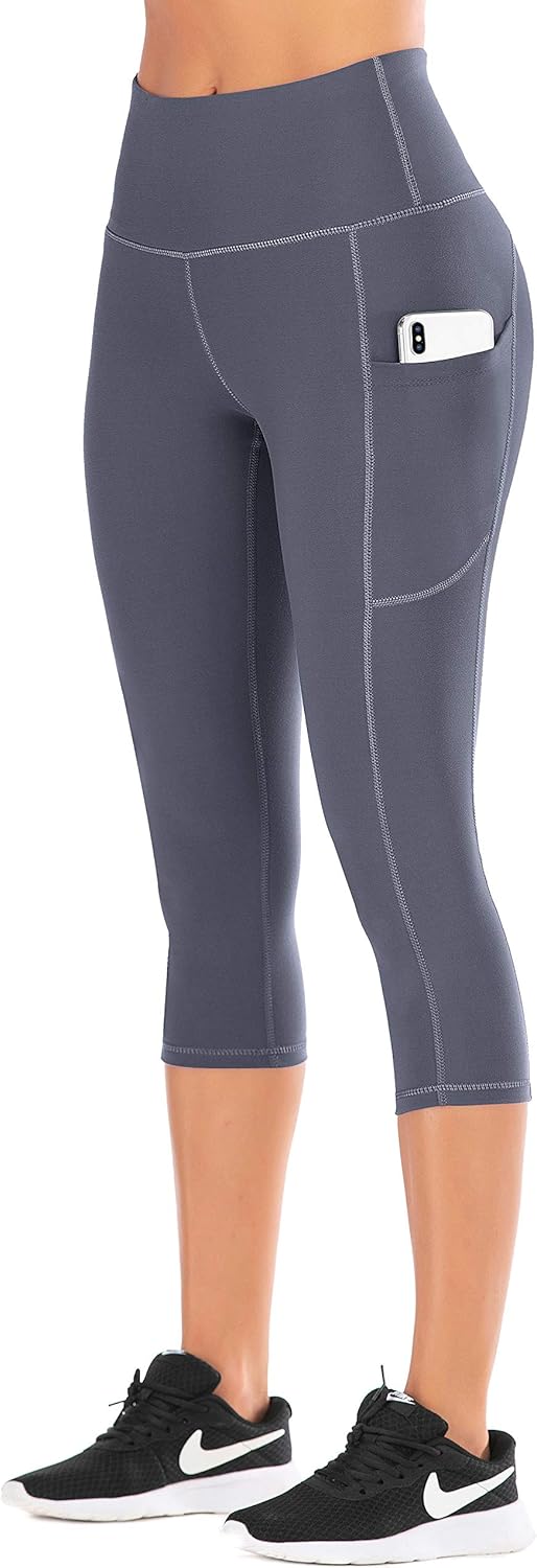 IUGA High Waisted Yoga Pants for Women with Pockets Capri Leggings for Women Workout Leggings for Women Yoga Capris : Clothing