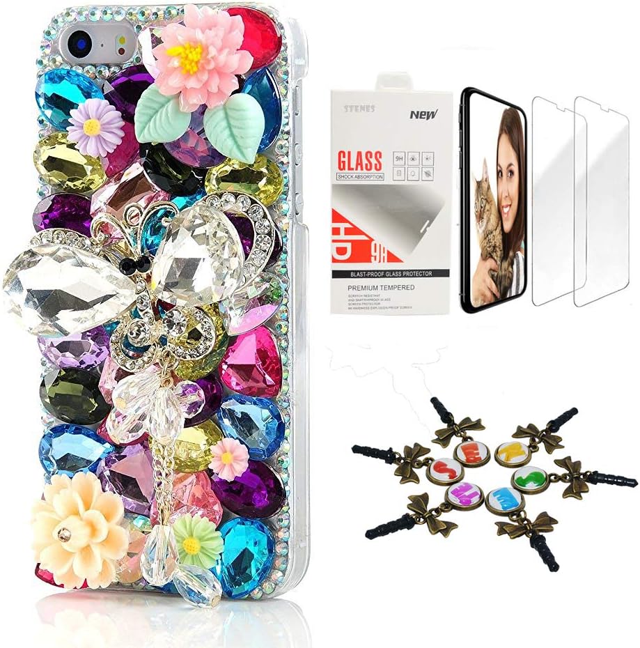 Download Sparkle Series 2 Pack Butterfly Crown Rose Flowers Design Cover With Screen Protector Colorful 3d Handmade Stenes Bling Case Compatible With Iphone 7 Plus Iphone 8 Plus Stylish Cell Phones Accessories Accessories