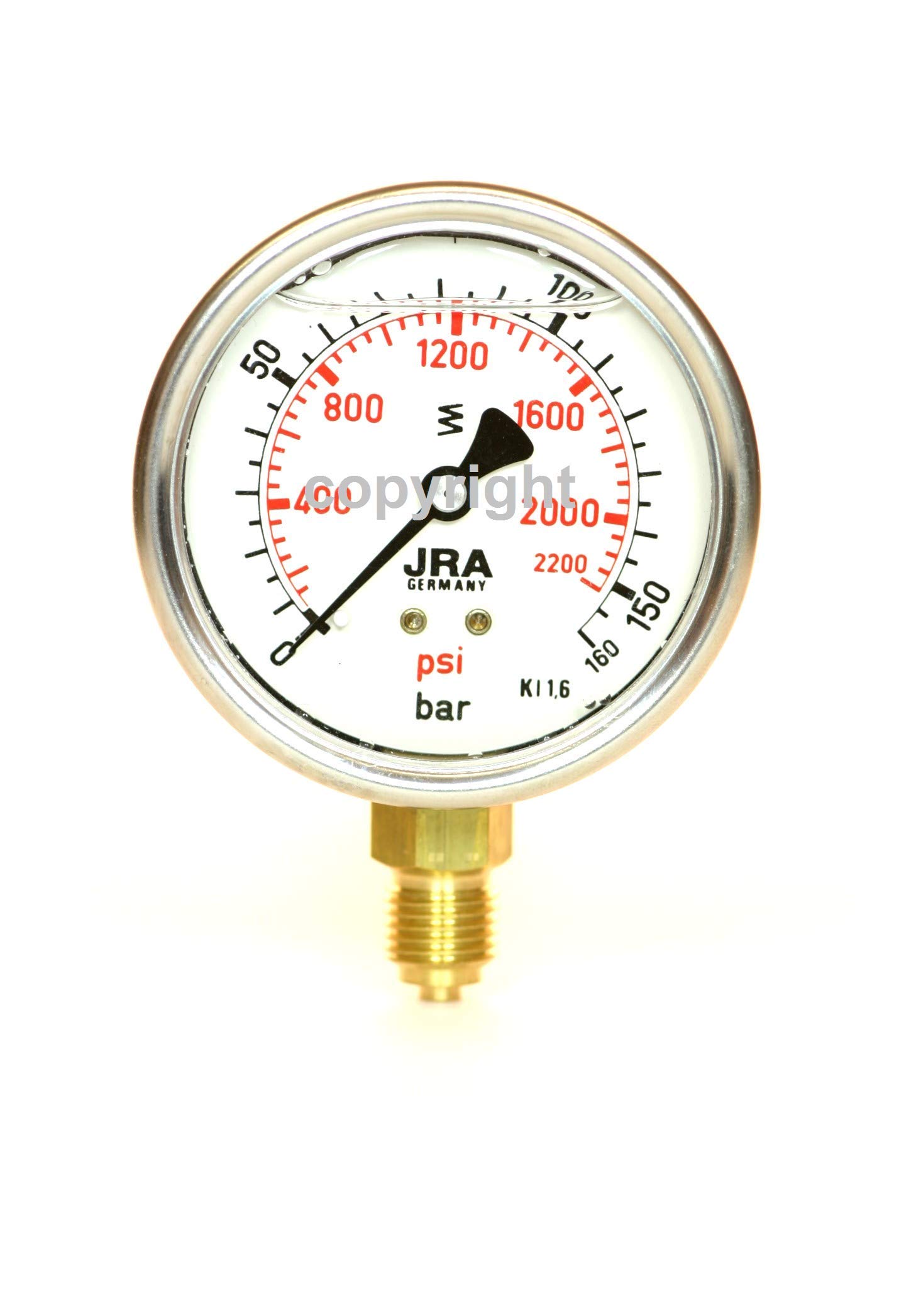 JRA -Longlife Glycerine Pressure Gauge 0-160 Bar NG63 Connection Bottom G1/4 Inch