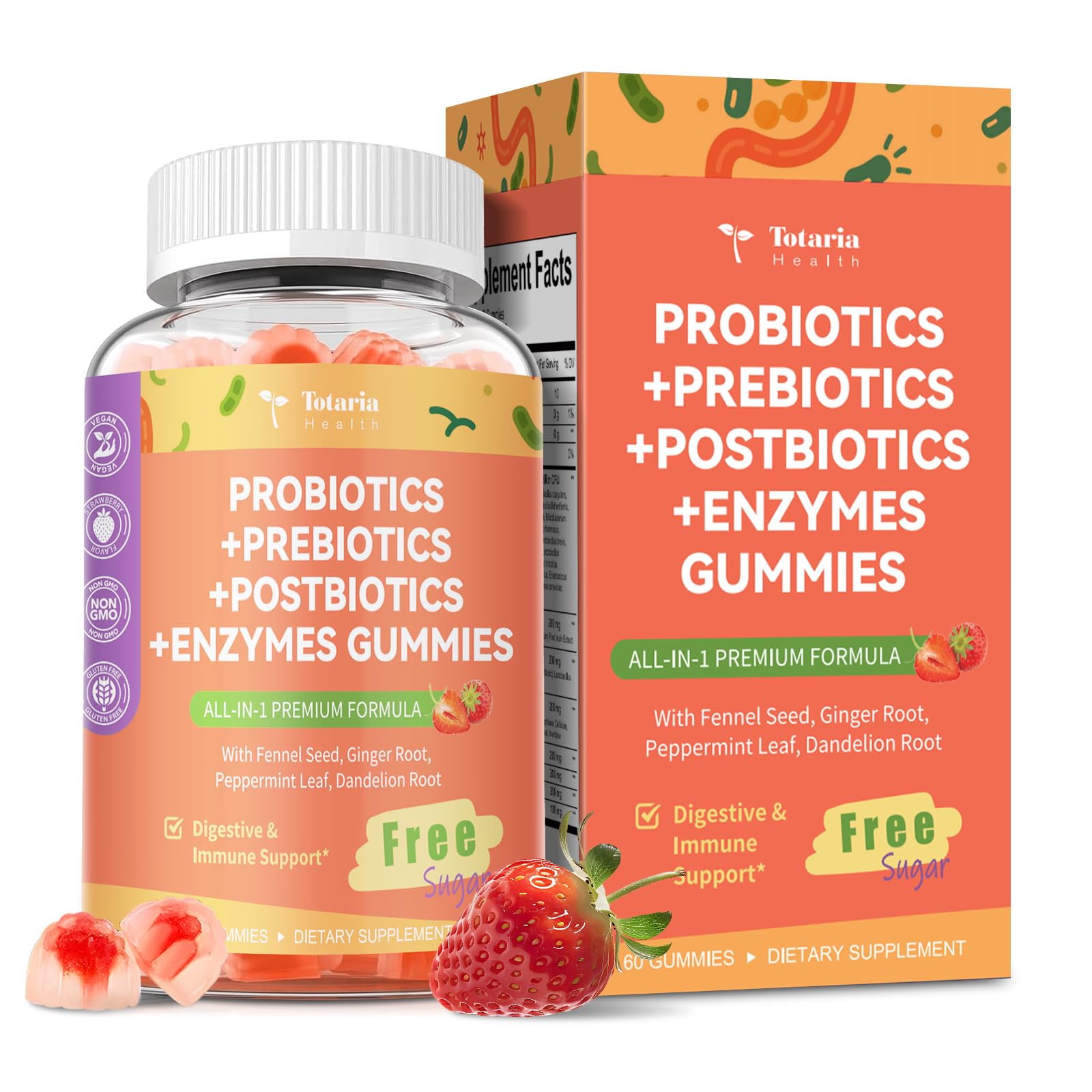 Probiotics + Prebiotics + Postbiotics + Enzymes Gummies (Strawberry)