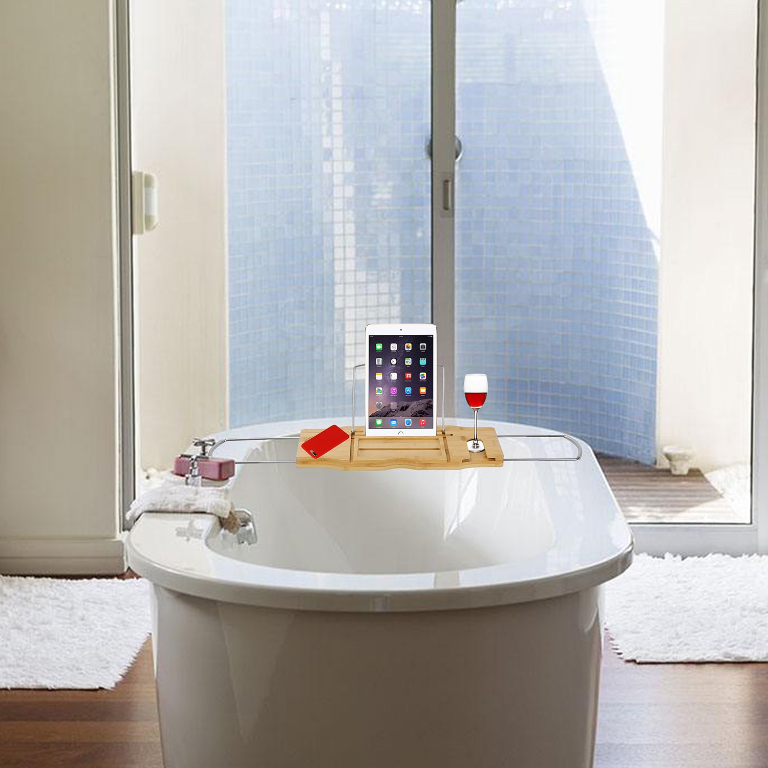 Utoplike Extendable Bamboo Bathtub Caddy Tray Bathtub Rack with