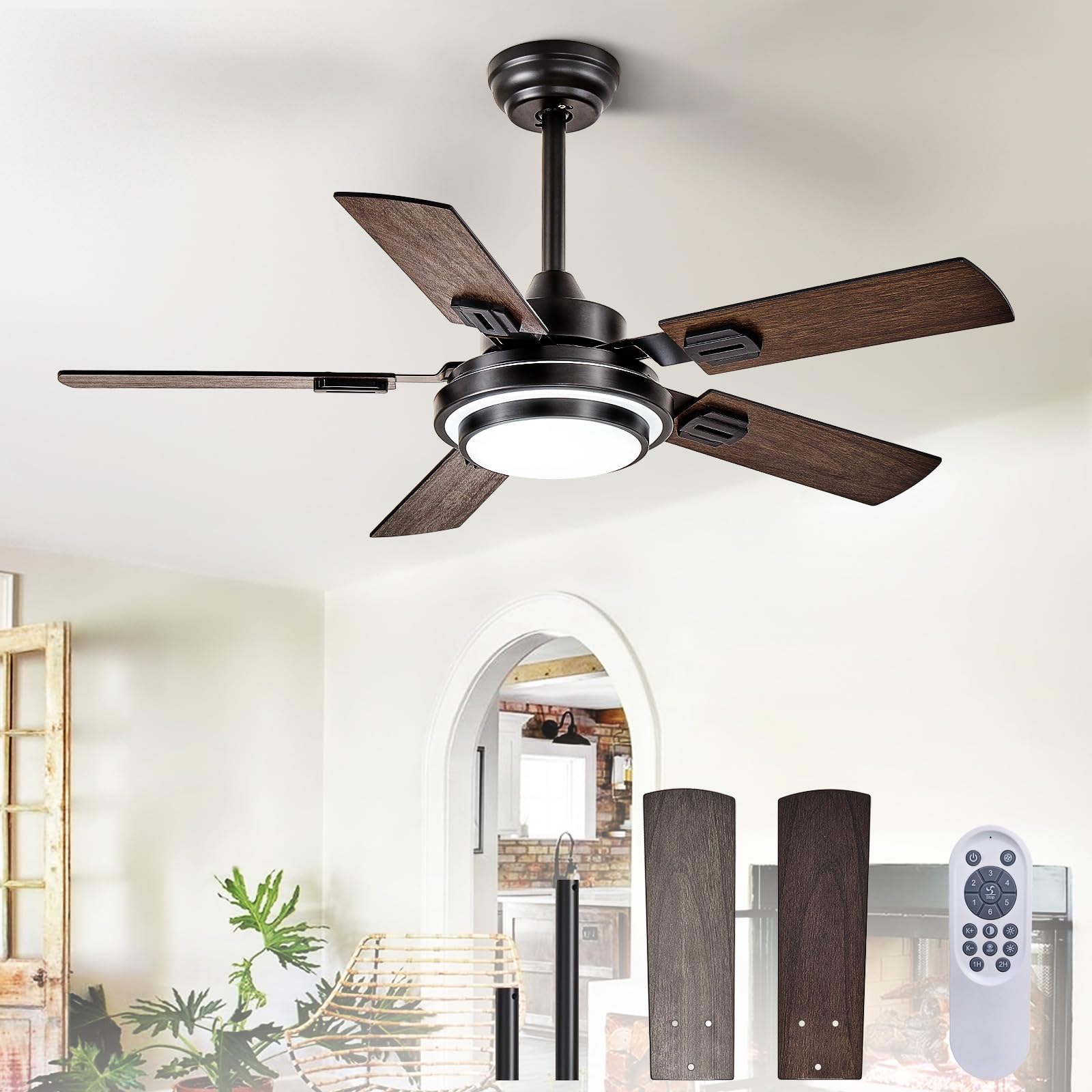 Photo 1 of Depuley 42-Inch Ceiling Fan with Light: Walnut Ceiling Fans with 5 Blades Dual Finish Reversible - Farmhouse Ceiling Fan with Remote Control for Living Room Outdoor Patios